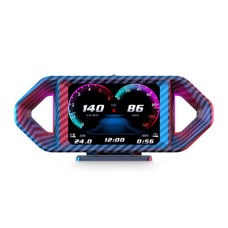 P26 Car HUD HeadUp Display Multifunction LCD OBD Smart Gauge Slope Meter AccelerometerCarbon Fiber Texture