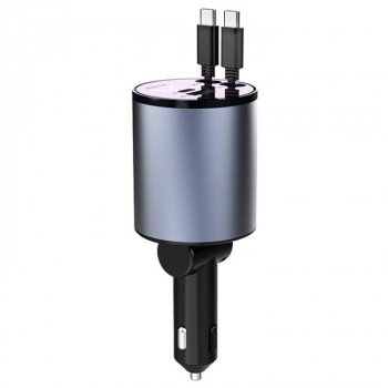 100W Metal Car Retractable Cable Cigarette Lighter Charger, Specification: TYPE-C+TYPE-C (PD+QC)