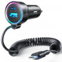 JOYROOM JR-CL07 3 in 1 55W PD USB-C / Type-C + USB Interface Car Charger with USB-C / Type-C Spring Data Cable(Black)