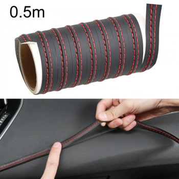 0.5m Car Center Console Interior Modification Leather Gap Strip(Black Red)