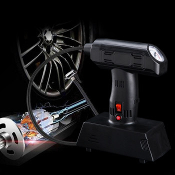 1 Set 12V Portable Metal Inflatable Pump Super Brightness Lighting Air Compressor Pump(Black)