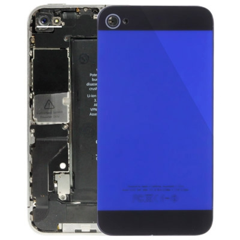 5G Style Glass Material Back Cover for iPhone 4, Black + Dark Blue (Original Version)(Dark Blue)