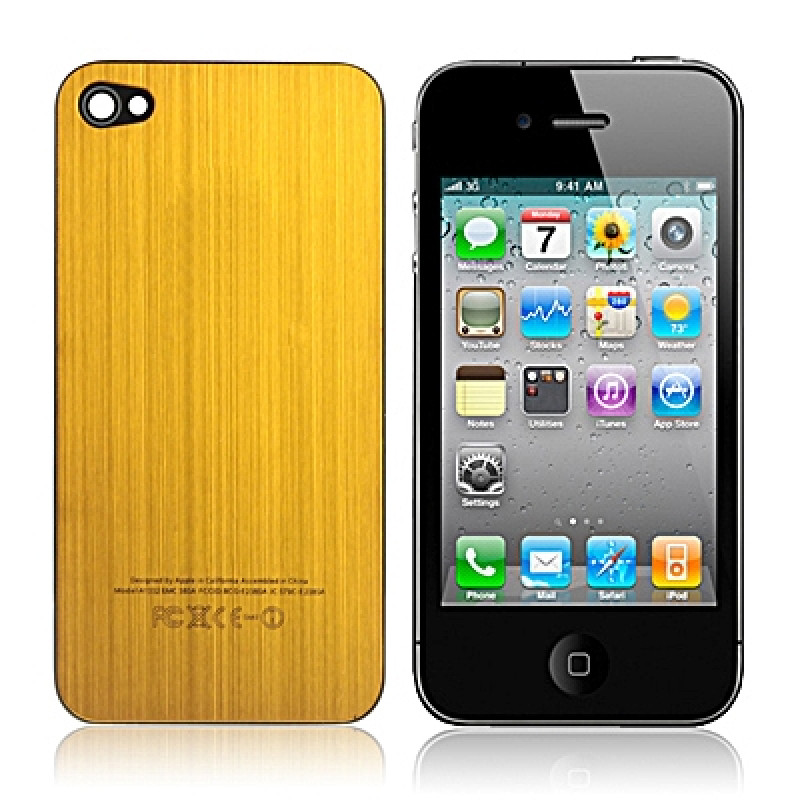 Brushed Metal Battery Cover with Black Frame for iPhone 4S(Gold)