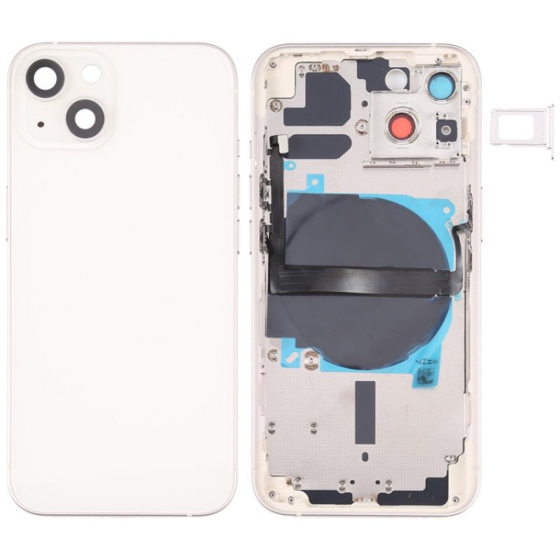 iPhone 13 Battery Back Cover with Side Keys & Card Tray & Power + Volume Flex Cable & Wireless Charging Module(White)