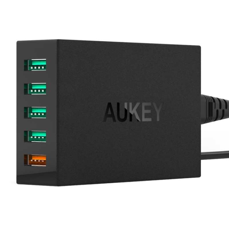 AUKEY PA-T1 5 Ports Quick Charge 2.0 Desktop USB Charger, EU/US Plug, For iPhone / iPad / Galaxy / Huawei / Xiaomi / LG / HTC / Meizu and Other Smart Phones(Black)