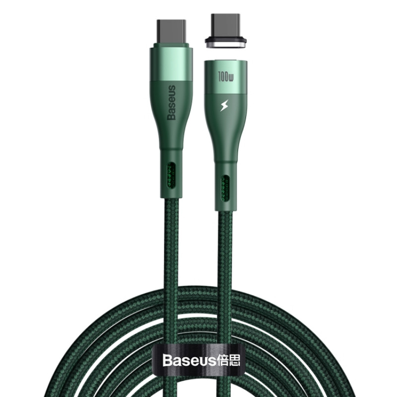 Baseus CATXC-Q06 Zinc Magnetic Series 100W PD USB-C / Type-C to USB-C / Type-C Fast Charge Data Cable, Cable Length: 1.5m(Dark Green)