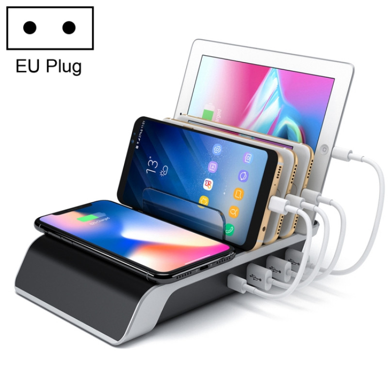 HQ-UD09 4 USB Ports Qi Standard Wireless Charger Phone Desktop Stand Holder, EU Plug HQ-UD09 4 USB Ports Qi Standard Wireless Charger Phone Desktop Stand Holder, EU Plug