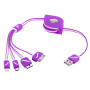 90cm 8 Pin & 30 Pin & Micro USB 5 Pin & USB 3.0 Type B to USB 2.0 Retractable Charging Cable, For iPhone / iPad / Galaxy / Huawei / Xiaomi / LG / HTC / Meizu and Other Smart Phones(Purple)