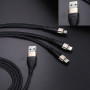 TOTUDESIGN 1.5m 2.4A Braided 3 in 1 Micro USB + 8 Pin + Type-C Fast Charge Data Cable, For iPhone, Galaxy, Huawei, Xiaomi, LG, HTC and Other Smart Phones (Gold)