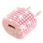 5V / 1A EU Plug Diamond Encrusted Travel Charger, For iPad, iPhone, Galaxy, Huawei, Xiaomi, LG, HTC and Other Smart Phones, Rechargeable Devices(Pink)