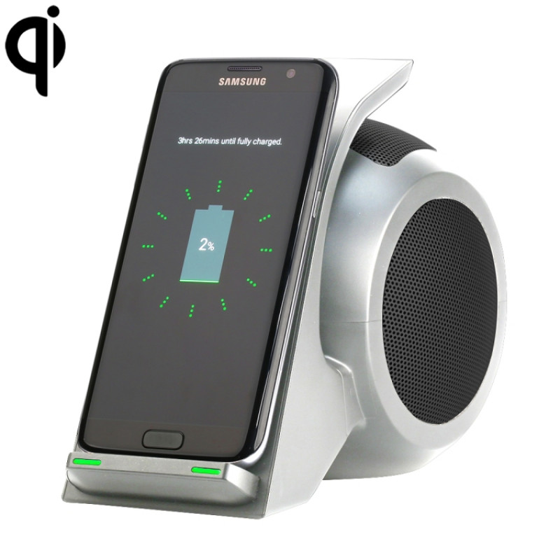 WN1 Output 5V 2A Qi Standard Vertical Fast Wireless Charger with Bluetooth Speaker, Used in Support QI Sandard Phones, For iPhone, Galaxy, Huawei, Xiaomi, LG, HTC and Other Smart Phones(Silver) WN1 Output 5V 2A Qi Standard Vertical Fast Wireless Charger with Bluetooth Speaker, Used in Support QI Sandard Phones, For iPhone, Galaxy, Huawei, Xiaomi, LG, HTC and Other Smart Phones(Silver)