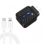 PD03 20W PD3.0 + QC3.0 USB Charger with Type-C to 8 Pin Data Cable, US Plug(Black)