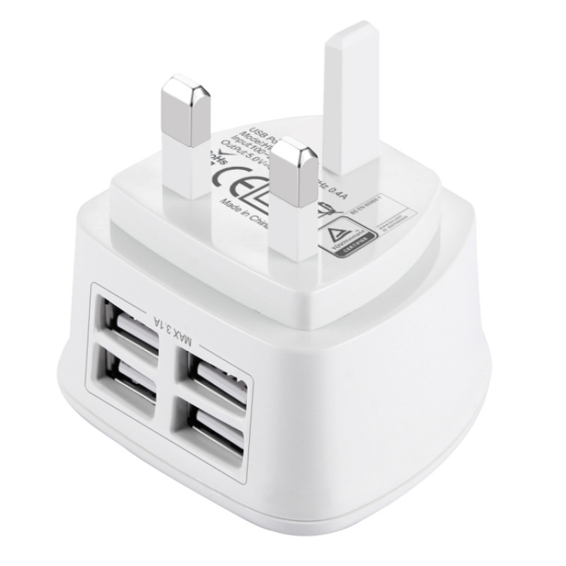 [BS Certificate] HAWEEL UK Plug 4 USB Ports Max 3.1A Travel Charger, Private Mold with Patent, For iPhone, iPad, Galaxy, Huawei, Xiaomi, LG, HTC and other Smart Phones