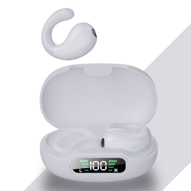 Clip-on Wireless Bluetooth Earphone With Digital Charging Compartment(White) Clip-on Wireless Bluetooth Earphone With Digital Charging Compartment(White)
