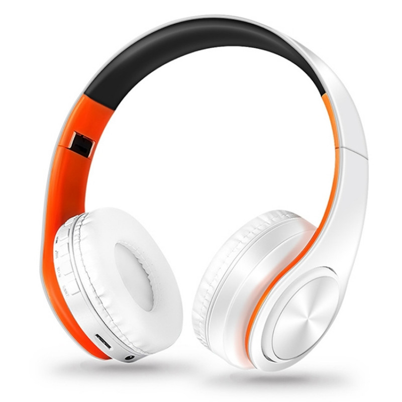 LPT660 Foldable Stereo Bluetooth Headset MP3 Player, Support 32GB TF Card & 3.5mm AUX(White Orange)