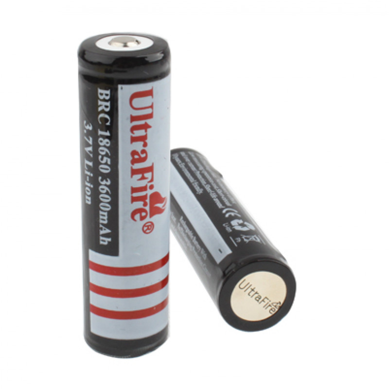 2 PCS UltraFire BRC 18650 3600mAh 3.7V Long Lasting Rechargeable Lithium ion Battery with Circuit Protection(Black)