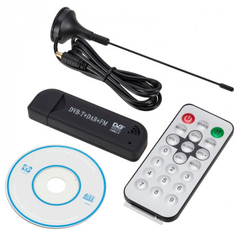 RTL2832U + FC0012 Mini DVB-T + DAB + FM USB Digital TV Dongle / Receiver Stick with Remote Control(Black)