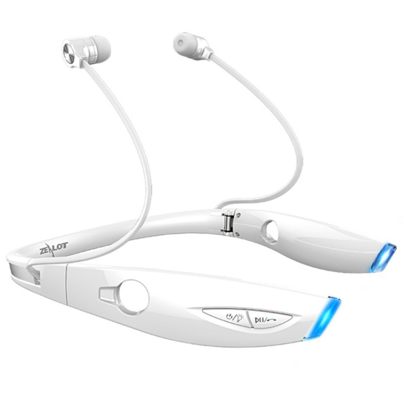 Zealot H1 Bluetooth 4.0 Noise Cancelling Stereo Neckband Headset For iPhone, Galaxy, Huawei, Xiaomi, LG, HTC and Other Smart Phones(White)