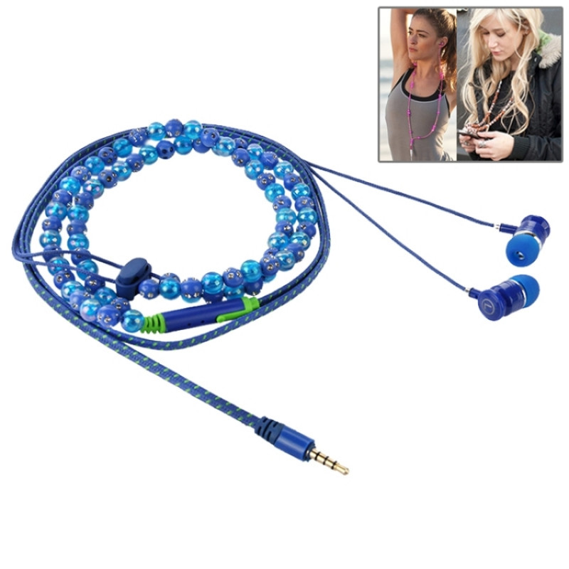 Beads Style In-ear Stereo Necklace Headphone(Blue)