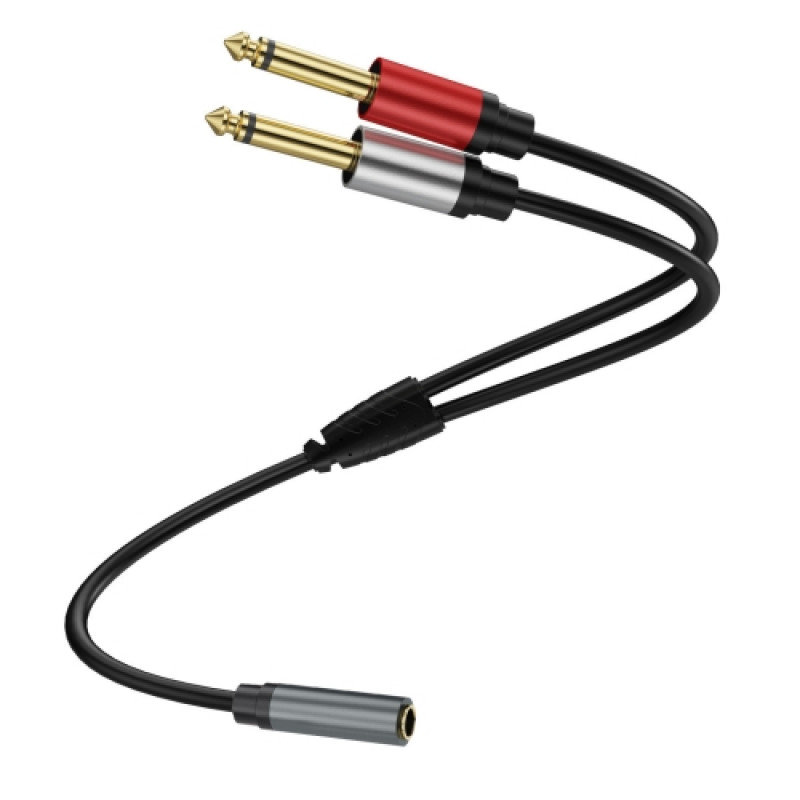 0 3m Gold Plated 3 5mm TRS Female to 2 x 6 35mm TS Male Mono Y Splitter Adapter Audio Cable Black