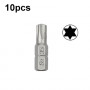 10pcs Electric Screwdriver Short Batch Head Strong Magnetic Driver Head Series Without Hole Torx T35