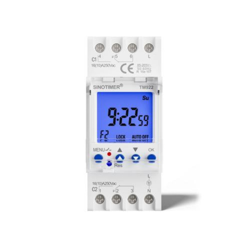 SINOTIMER TM922 K 85 265V 16A 2 Way Dual Channel Second Control 7 Day Timing Switch Module DIN Mounted Timer SINOTIMER TM922 K 85 265V 16A 2 Way Dual Channel Second Control 7 Day Timing Switch Module DIN Mounted Timer